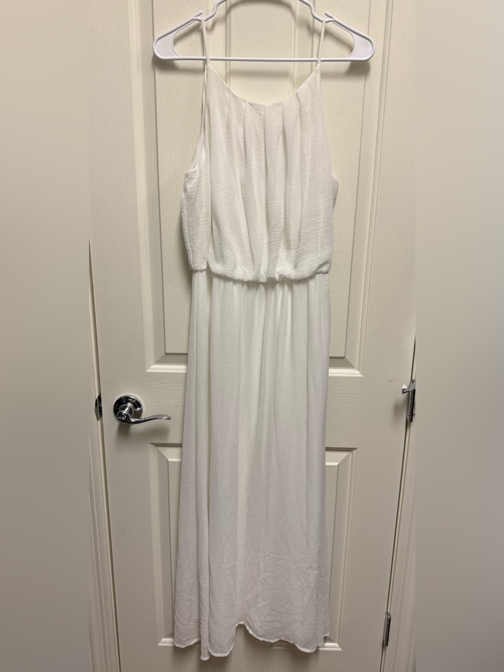 Tacera White Blouson Maxi Dress Spaghetti Strap Lined Size PL Petite Large